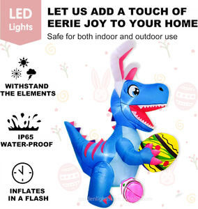 ของตกแต่งกลางแจ้งสำหรับเทศกาลอีสเตอร์ ไดโนเสาร์เป่าลมขนาด 6 ฟุต พร้อมไข่ในตัว มีไฟ LED ในตัว สำหรับตกแต่งสวนบ้านและงานปาร์ตี้ - Product Image 6