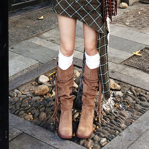 2024 autunno/inverno scarpe con tacchi alti da donna scamosciati <span class=keywords><strong>marrone</strong></span> nappa retrò Wasteland Knight altezza crescente per la primavera inverno - Product Image 1