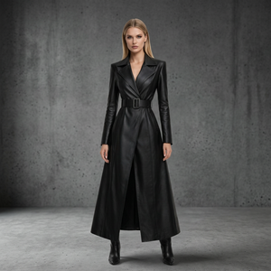 Manteau Trench Formel en Cuir de Mouton Véritable Noir, Imperméable, Respirant, Anti-Plis, Séchage Rapide, Écologique - Product Image 6