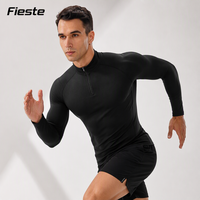 Haut de sport thermique en polaire pour homme, à manches longues, col montant, pour la course et l'entraînement