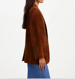 Blazer en daim surdimensionné à un bouton pour femme – Veste en cuir caramel vintage, vêtement d'extérieur décontracté et professionnel haut de gamme pour l'automne et l'hiver - Product Image 3