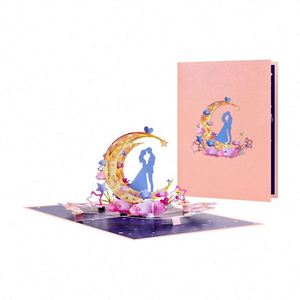 Carte de vœux 3D créative pour la Saint-Valentin, en forme de lune, sculptée à la main en papier, pour couple - Product Image 1