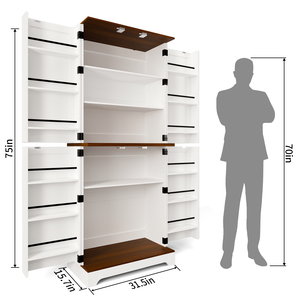 Organizador de Almacenamiento Estilo Rústico <span class=keywords><strong>Blanco</strong></span> Ustovian para Comedor, Puertas Corredizas, Estantes Ajustables, Gabinete de Cocina de Madera Rústica - Product Image 2
