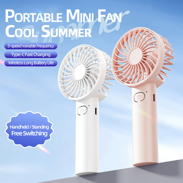 Portable Mini Handheld Fan3-Speed Adjustable USB-C Fast Charging Long Battery Life Desktop Dual-Use Personal
