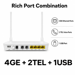 Second Hand Network Fiber Optical Access Terminal ONT 2.4G 300Mbps 4GE+2TEL+1USB Full Gigabit EPON GPON <b>Adaptive</b> XPON ONU - Product Image 4