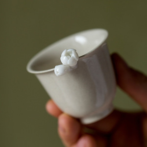 Chinese Style Wood Ash Glaze <b>Hand</b> <b>Molded</b> Flower Teacup Ceramic Tasting Cup Kung Fu Tea Set Small Master Cup - Product Image 2
