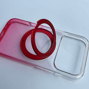 Étui de téléphone mince antichoc avec support magnétique en TPU + PC rose fluorescent, écologique, transparent, style Ins, support magnétique - Product Image 2