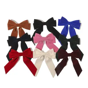 Fashion Design Girl Big Velvet Hair Bow Clip Long Tails Bow Clip