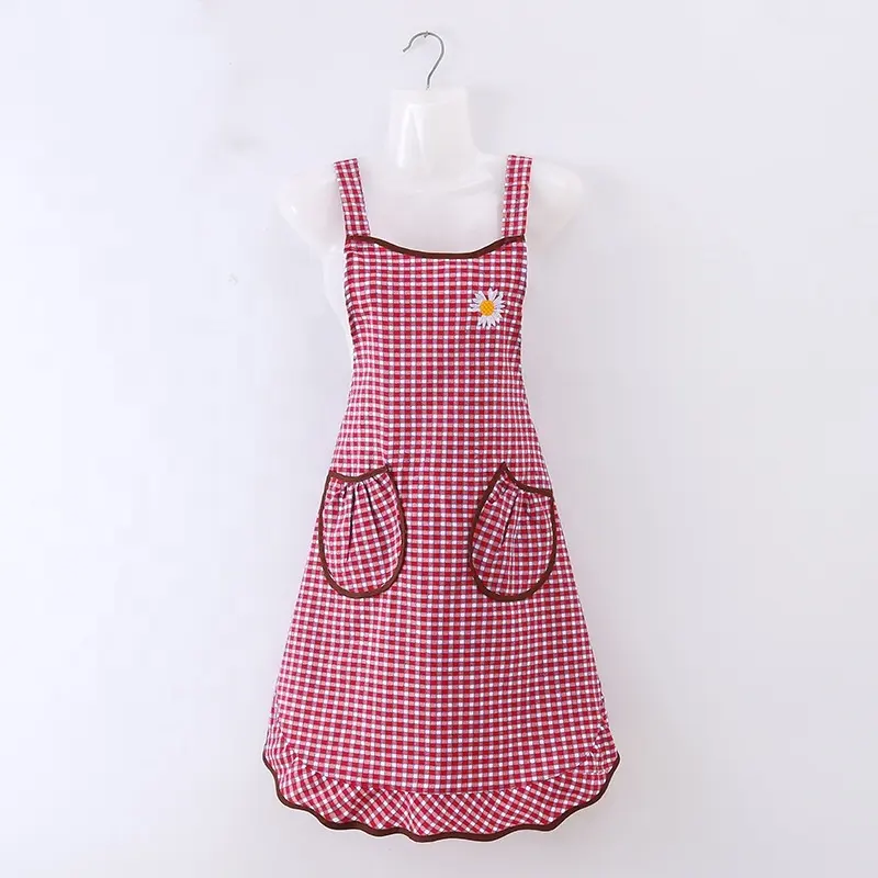 Japanese style gingham custom Sleeveless chef cooking aprons canvas cotton Durable sublimation waitress ruffle apron