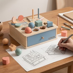 <span class=keywords><strong>Scatola</strong></span> <span class=keywords><strong>Montessori</strong></span> in Legno con Palline e Monete, Giocattolo Educativo Sensoriale Impilabile per l'Apprendimento Precoce della Permanenza, Unisex - Product Image 2