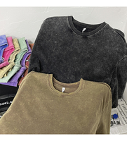 T-shirt vintage 100% coton personnalisé de poids moyen, impression numérique surdimensionnée noire lavée à l'acide pour hommes