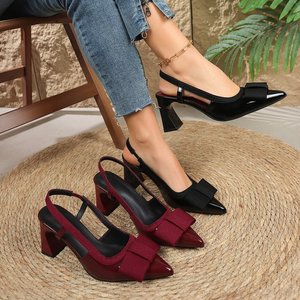 81935 Spring New Cross Border Foreign Trade Women's <b>Shoes</b> Bow <b>Accessories</b> Fashion Hollow Thick Heel Pointed Large Sandals - Product Image 1