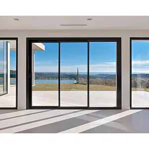 WANJIA Factory Supply Triple Windows Tempered Glass Aluminium Sliding Door