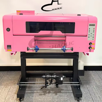 Machine d'impression d'autocollants transparente UV DTF Feuille d'autocollants Impression personnalisée avec plastifieuse Double imprimante UV rose XP600 A3