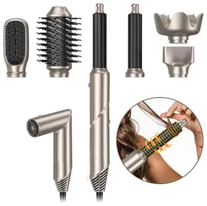 Foldable 6 in 1 Hair airstyler Blow Dryer Brush Straightener 60000RMP Hot air Comb Multi styler wrap Hair Curler Curling irons