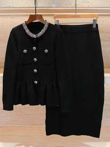 SR2489 Herfst Lente Nieuwe Mode Effen Casual Lange Mouw Elegante Chique Kwastje Drill Ketting Pak Jas Korte Rok Tweedelig Set - Product Image 4