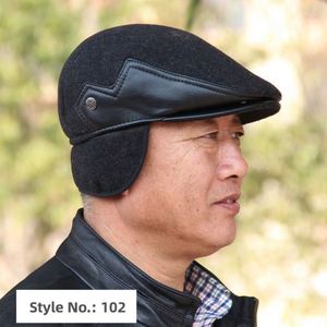 Gorras de invierno de mezcla de lana afelpada estilo Ivy para hombre, gorras de periódicoero, boinas, gorras de taxista con orejeras, gorras de conductor cortavientos, diseño liso, venta al por mayor - Product Image 6