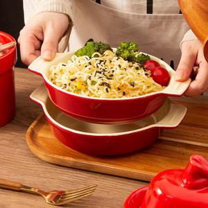 Plat à gratin en céramique de Chaozhou, 8 pouces, rond, résistant au four, avec deux poignées, pour la cuisine à domicile, vaisselle occidentale - Product Image 1