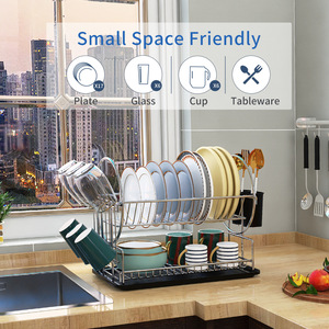 Égouttoir à vaisselle moderne et minimaliste à 2 niveaux pour cuisine, organisateur de comptoir gain de place avec porte-couverts - Product Image 1