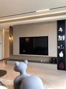 Mueble de TV de Pared Estilo Moderno, Personalizable, Multicapa, de Madera Maciza, con Rejilla de Madera para Sala de Estar - Product Image 2