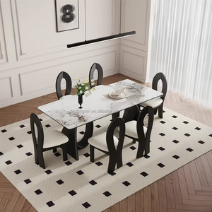 Ensemble table et chaises de salle à manger modernes, écologiques, avec plateau en marbre et structure en bois massif, pour centre commercial, école, salon, hôtel, café, restaurant - Product Image 1