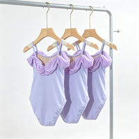 Justaucorps de danse pour filles, broderie florale violette, joli justaucorps de ballet à entrejambe fermé