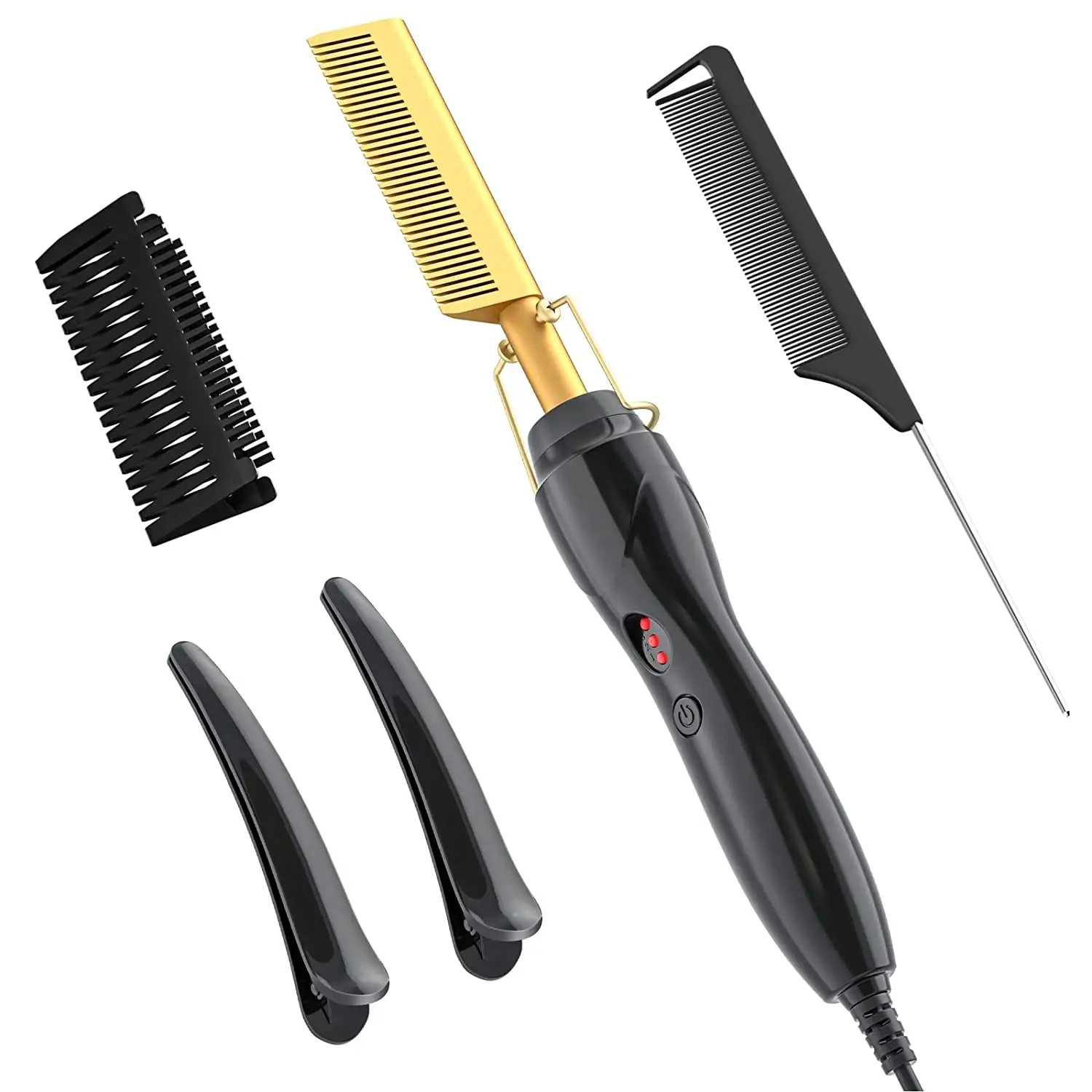 Diamond Handle Electric Iron Hot Comb Hair Straightening Heat Pressing Comb Multi-functional Copper Hair Straightener Brush