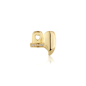 Grilles canines Zircon dentaire préfabriquées plaqué or 2 dents supérieures diamants zircone cubique Premium K9 dents en métal en laiton <span class=keywords><strong>Vampire</strong></span> Grillz - Product Image 2