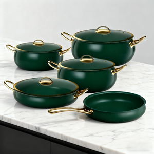 12-Piece yeşil granit yapışmaz tasarım paslanmaz çelik TENCERE SETİ çift kulaklar silikon spalas klasik ev pişirme - Product Image 6