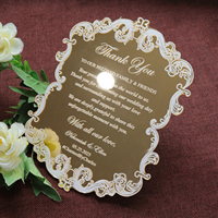 Tarjeta de invitación de boda acrílica con espejo dorado de forma personalizada de diseño gratuito, tarjeta de agradecimiento