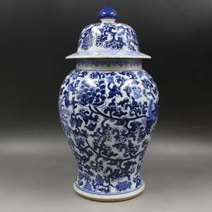 Pot général fait à la main motif fleur et oiseau Antique <span class=keywords><strong>dynastie</strong></span> <span class=keywords><strong>Qing</strong></span> porcelaine Phoenix bleu et blanc pot de gingembre avec couvercle pour la décoration - Product Image 2