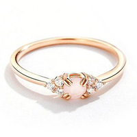 Bague en argent sterling 925 avec quartz rose, design à griffes et zirconiums blancs, bague de fiançailles