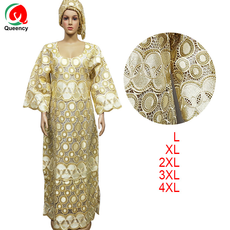 Женское Хлопковое платье макси Queency, этническое Африканское двухслойное платье с длинным рукавом, украшенное камнями и вырезами