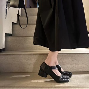 Sandalias de Tacón Cuadrado de Cuero Genuino con Cierre de Hebilla, Tacón Bajo, Elegantes para Usar en Todas las Temporadas - Product Image 2