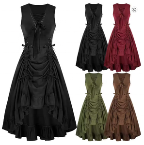 Femmes médiévales Renaissance à lacets gilet robe ourlet irrégulier robe sans manches chérie u-cou gothique <span class=keywords><strong>Pirate</strong></span> Cosplay Costume - Product Image 6