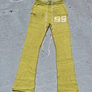 กางเกงโมแฮร์สีพื้นแบบสั่งทำ OEM กางเกงวอร์มถักไหมพรมสำหรับฤดูหนาว กางเกงขายาวทรงบานขนฟูสำหรับผู้ชาย กางเกงโมแฮร์ขากว้าง - Product Image 1