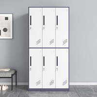 Armoire métallique moderne à 6 portes et deux niveaux, casier à vêtements en acier avec tringle de suspension et étagères réglables pour la maison