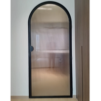 Portes en verre et acier à arche, élégance moderne, avec commande manuelle et finition de surface.