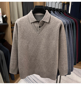 Nouveau <span class=keywords><strong>pull</strong></span> en laine pour <span class=keywords><strong>homme</strong></span> à col à revers, tricoté, décontracté, <span class=keywords><strong>chaud</strong></span>, demi-boutonné, <span class=keywords><strong>pull</strong></span> en laine uni pour <span class=keywords><strong>homme</strong></span> - Product Image 1