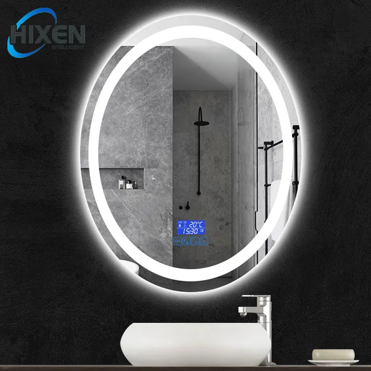 HIXEN spiegel badezimmer oval ant-nebel touch-schalter bluetooth wandmontage intelligenter led-licht-spiegel
