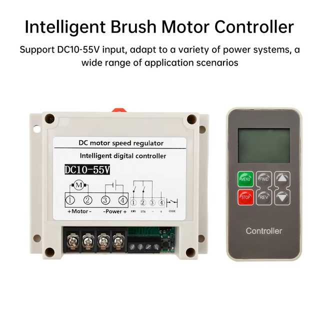 DC10-55V 30A Intelligent Brush Motor Controller Built in Remote Control Receiver Module Real Time Display Voltage/Current Data