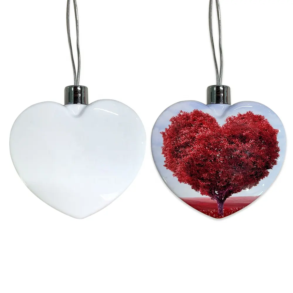 Kingsub New Design Coating Heart And Round White Blanks Sublimation Plasti Christmas Ornaments