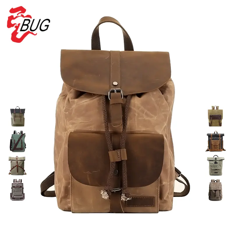 New arrivals wholesale factory outdoor leather rucksack canvas backpack for men large capacity custom backpack with logo