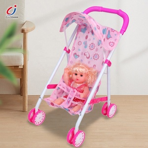 Chengji heißen Verkauf Mädchen so tun, als spielen <span class=keywords><strong>Mini</strong></span> rosa Trolley Eisen rahmen Puppen Wagen Spielzeug Set musikalische schöne Baby puppe mit Kinderwagen - Product Image 3