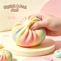 Jouet Squishy Crackle Rainbow Bun en boîte ronde, jouet anti-stress sonore et croustillant, jouet de simulation alimentaire pour la décompression