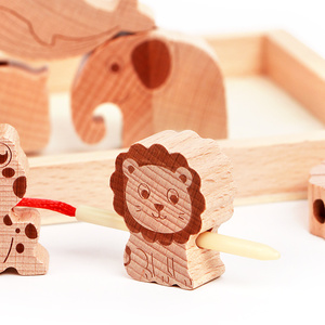 Jouets en bois Blocs à lacer en bois de hêtre Animaux Jeu d'empilage éducatif Jouet pour développer la motricité fine pour les tout-petits - Product Image 4