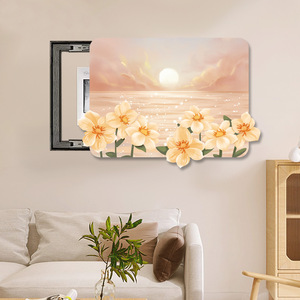 Cornice in pellicola di cristallo per quadri decorativi floreali color crema, stile lusso leggero; Nasconde la scatola di distribuzione - Nessuna perforazione richiesta - Product Image 3