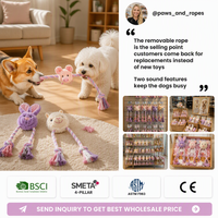 Jouet interactif en peluche couineur pour chien avec corde en coton amovible, jouet à mâcher pour animaux de compagnie avec papier froissé pour petits et moyens chiens