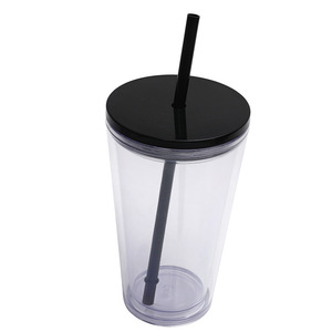 Plastic <b>Straw</b> <b>Cup</b> 16oz Double Walled With <b>Lid</b> <b>And</b> <b>Straw</b> For Travel Solid Color Set Of Three - Product Image 3