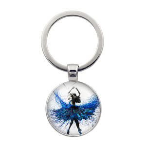 OEM Metal Keyring Fashion Ballet Dancer Printed Glass Dome Accessories Keychain Trinket Sublimation Key Holder